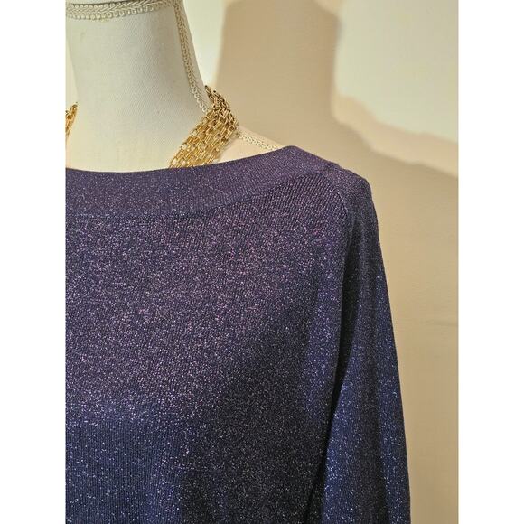 Louis Dell'Olio Whisper Knit Womens Navy Metallic Thread Crew Neck Sweater L - Picture 2 of 5
